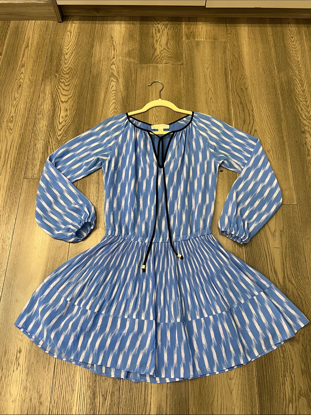 MICHAEL Michael Kors Blue and White Ikat-Print Long Sleeve Kids Dress